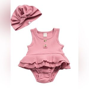 Petit Lem Skirted Onesie & Turban set. Soft Rose Pink. 24 mos.